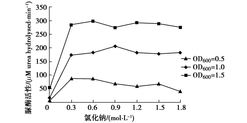 Fig. 4 Effect of Nacl concentration on urease activity