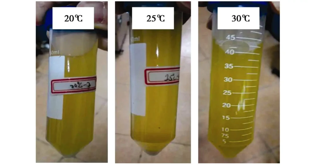 Fig. 8 Samples with magnesium acetate at different temperatures