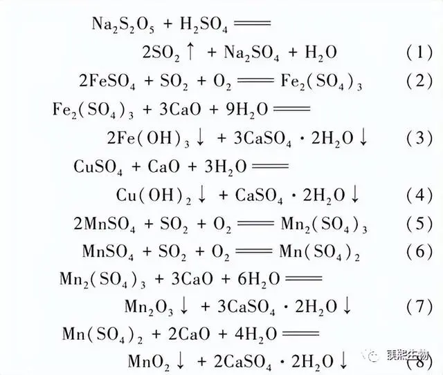 The relevant chemical reactions involved in the impurity removal reaction