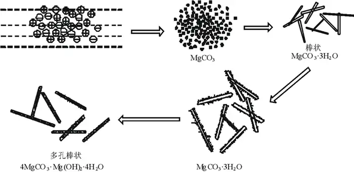 Fig.9 The schematic diagram of nesquehonite crystals during pyrolysis