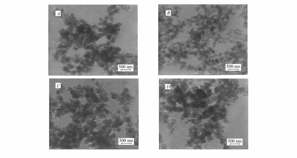 Fig. 2 TEM images of pure Mg(OH)2(A) , Mg(OH)2-St$(B)$ , Mg(OH)2-ZnSt$(C)$ and Mg(OH)2-WOT$(D)$ Fig. 2 TEM images of pure Mg(OH)2(A) , Mg(OH)2-St$(B)$ , Mg(OH)2-ZnSt$(C)$ and Mg(OH)2-WOT$(D)$